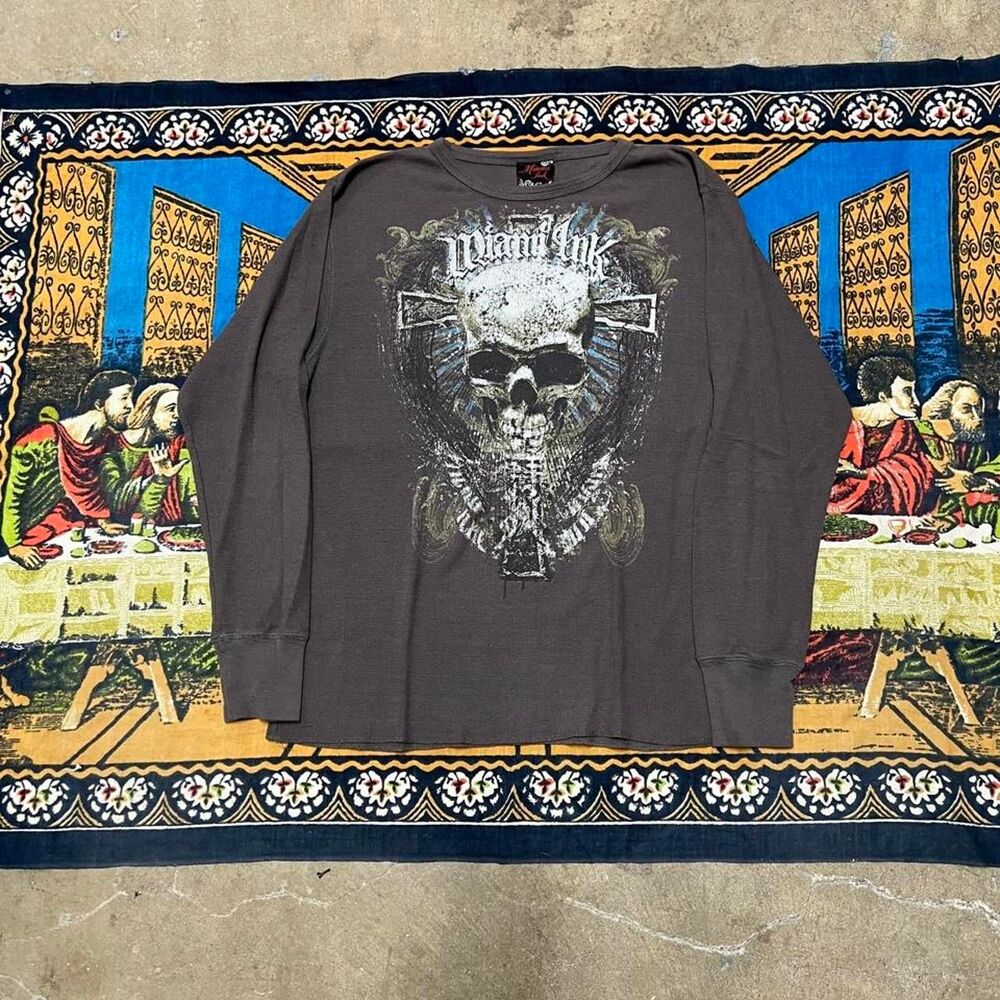 Miami ink skull thermal shirt size XL skulls crosses goth affliction punk skater